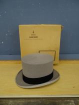 Vintage Moss Bros top hat in box