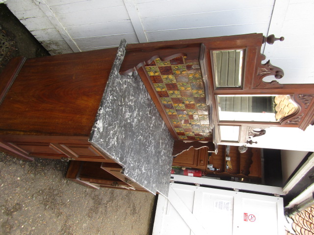 Antique  marble topped washstand with tiled and mirrored back - Image 6 of 6