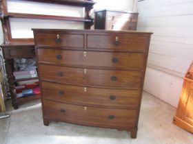 Antique bow fronted 2/4 chest of drawers with mother of pearl escutcheons 115cmW 57cmD 116cmH