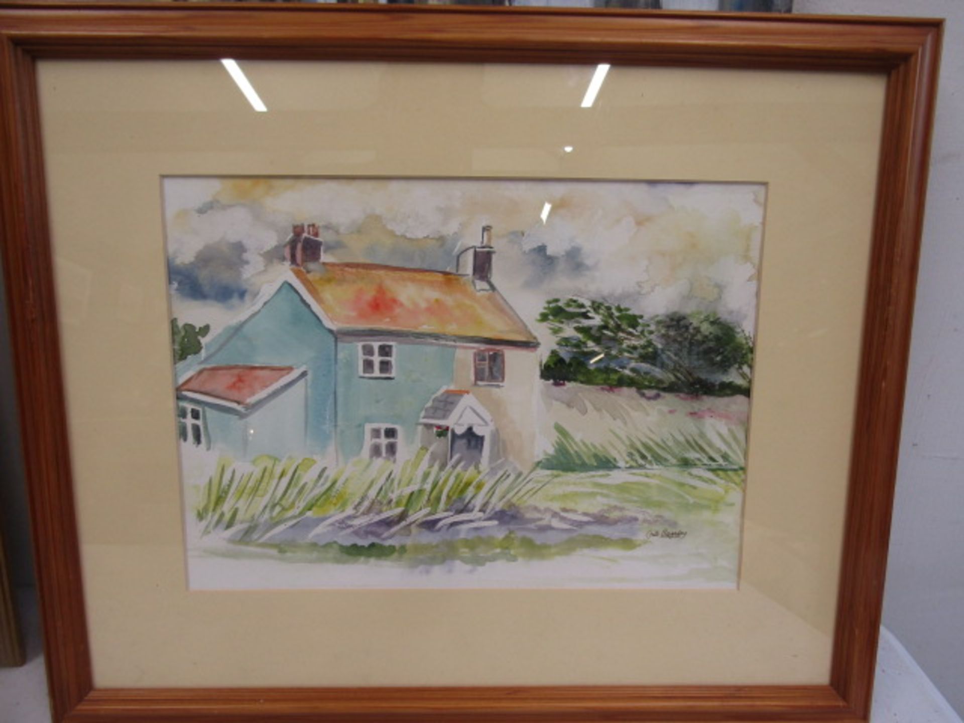 Gill Baguley watercolour of a house 56x47cm and an unsigned painting of a priory - Image 2 of 3