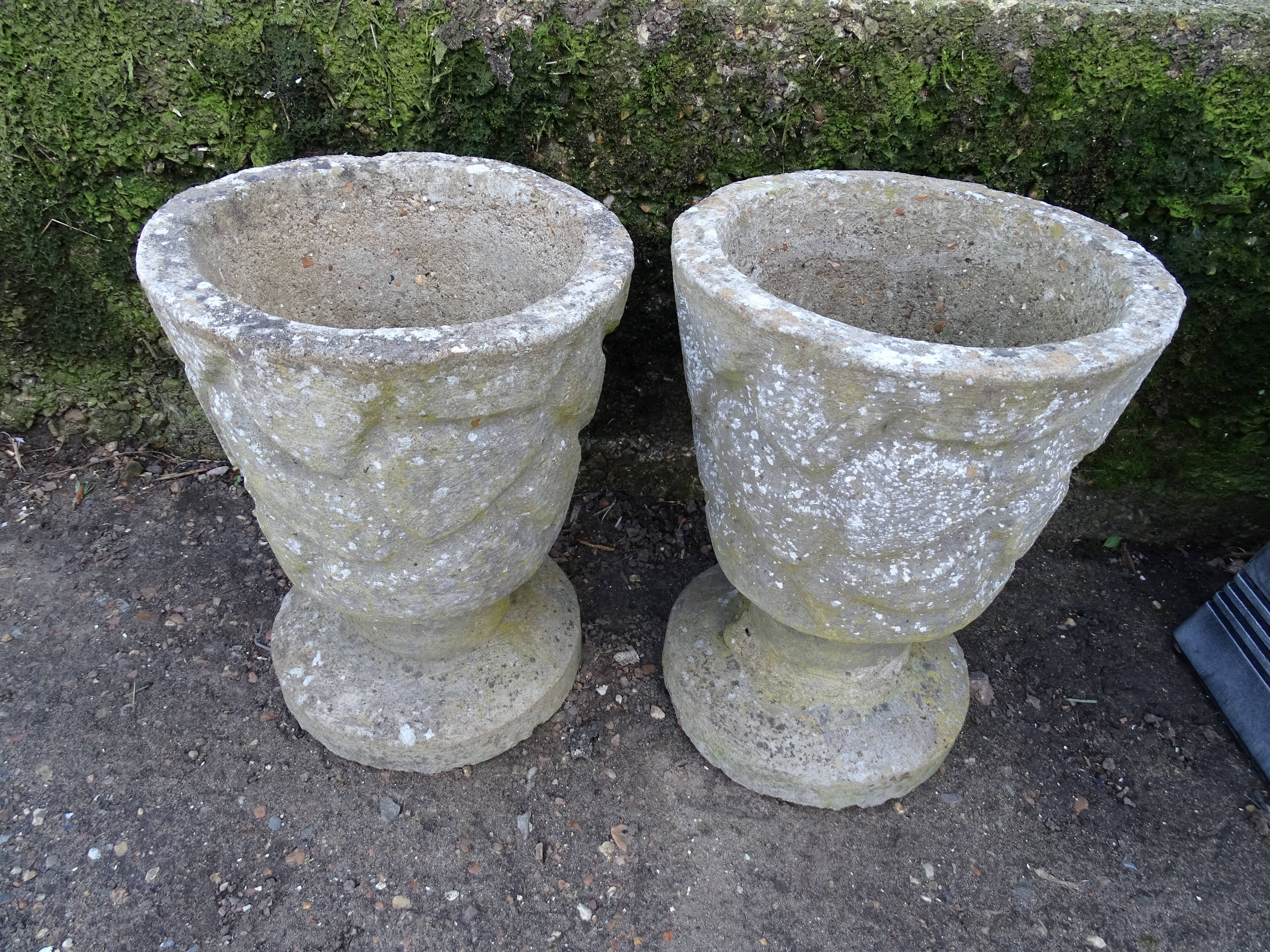 Pair of concrete garden pots H42cm approx