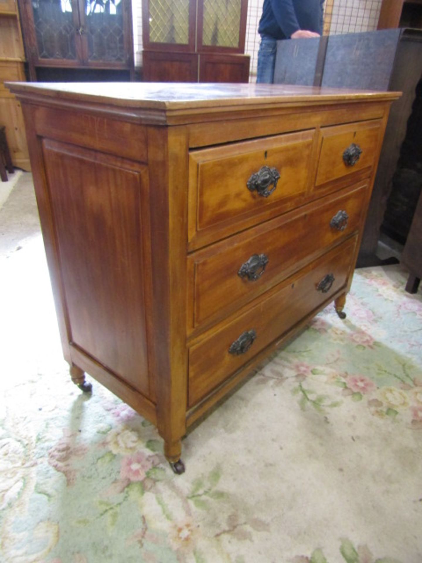 Edwardian walnut 2/2 chest on casters - Image 2 of 4