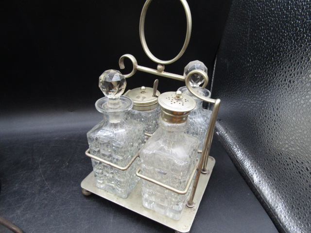 Collectors lot- ebony tray, Mappin & Webb toast rack, Masonic shield, glass condiment set and a - Image 6 of 8