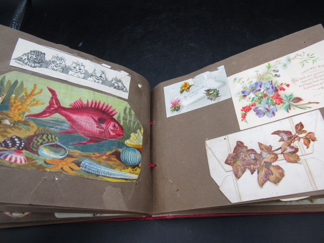 Victorian scrap book in red album 1880's - Image 16 of 18