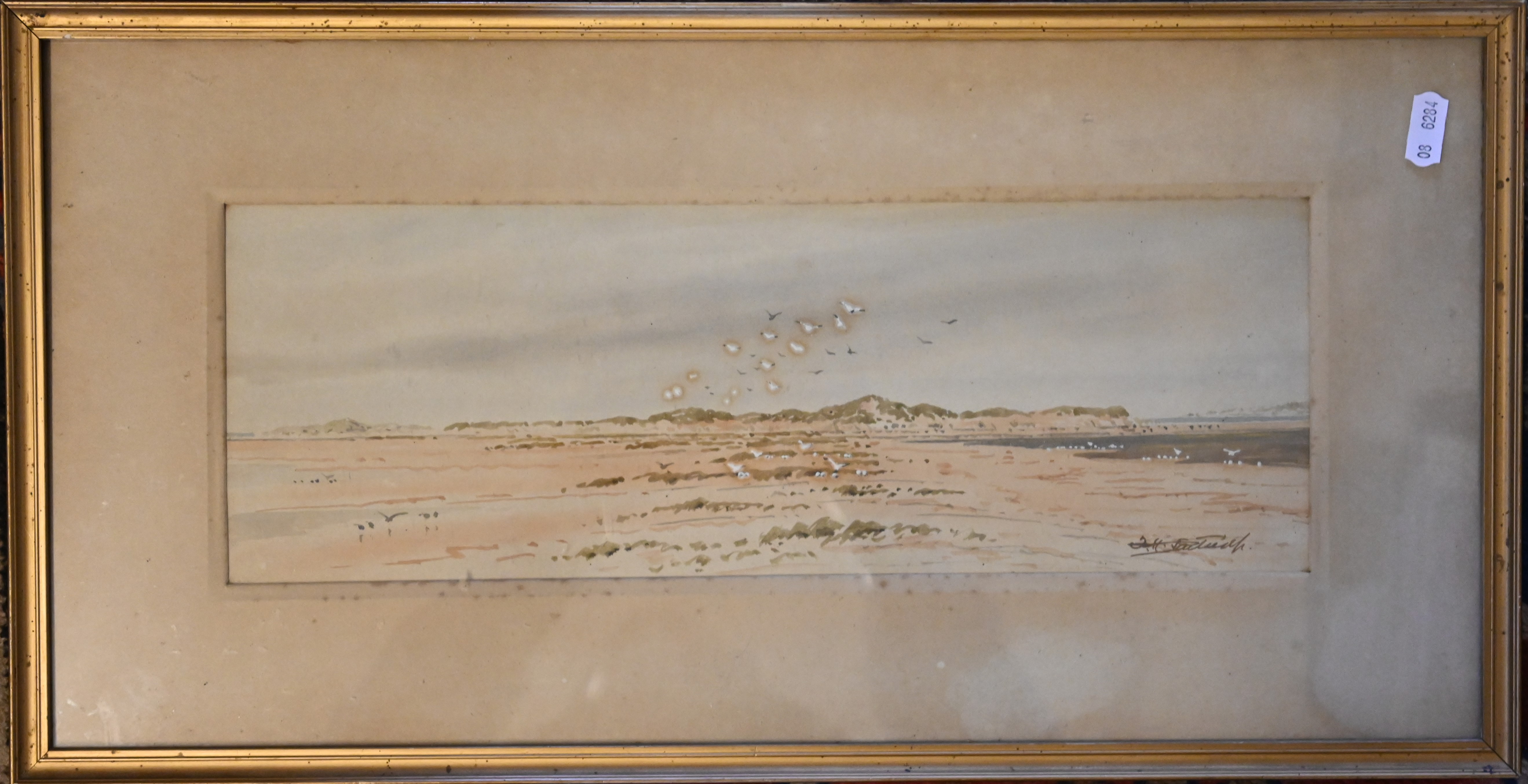 Frederick Henry Partridge (British, 1849-1929), Watercolour North Norfolk seascape depicting flock - Image 2 of 2