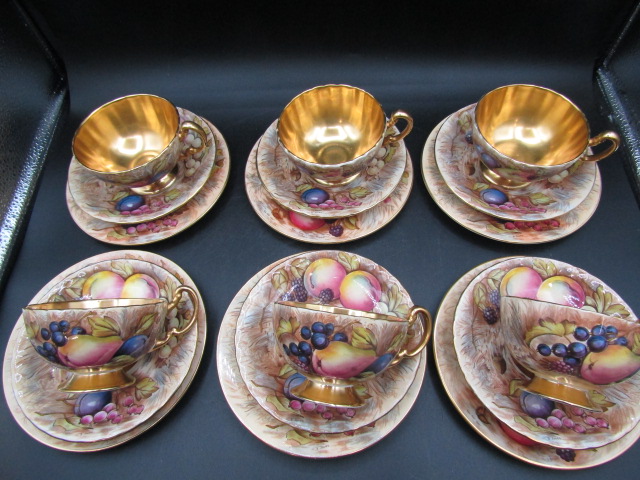 6x Aynsley Orchard Gold trio's signed D.Jones and N Brunt Good condition with no repairs, chips, - Image 3 of 7