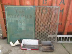 Pub sign, grid, gutter hopper, trays