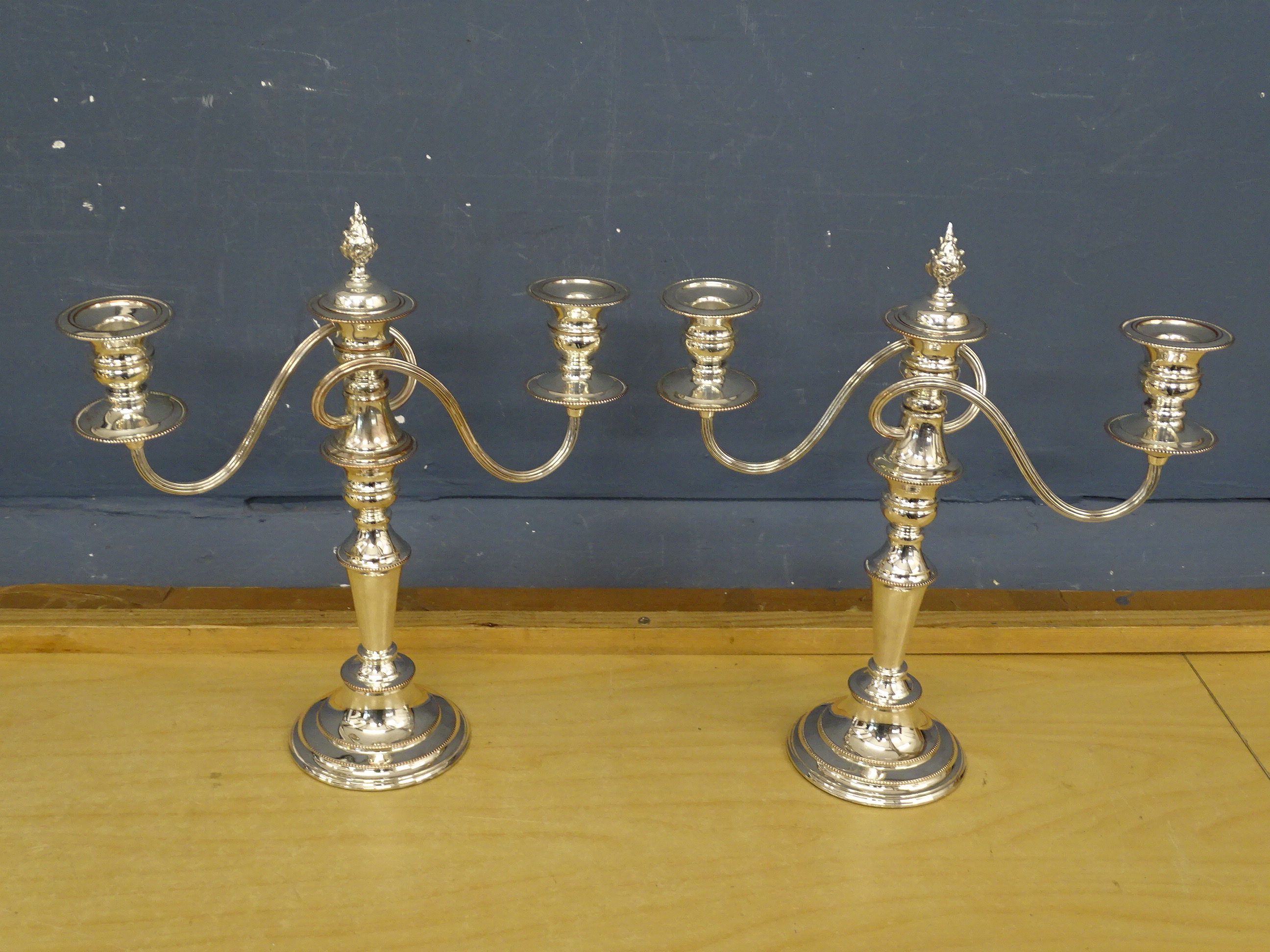 Pair of silver plated 2 -4 branch  candelabras