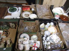 A job lot china, some glass and vintage tins etc