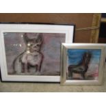 2 original paintings of French Bulldogs signed F. Lucas oil and watercolour