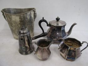 Metal ice bucket, tea set and chocolate pot