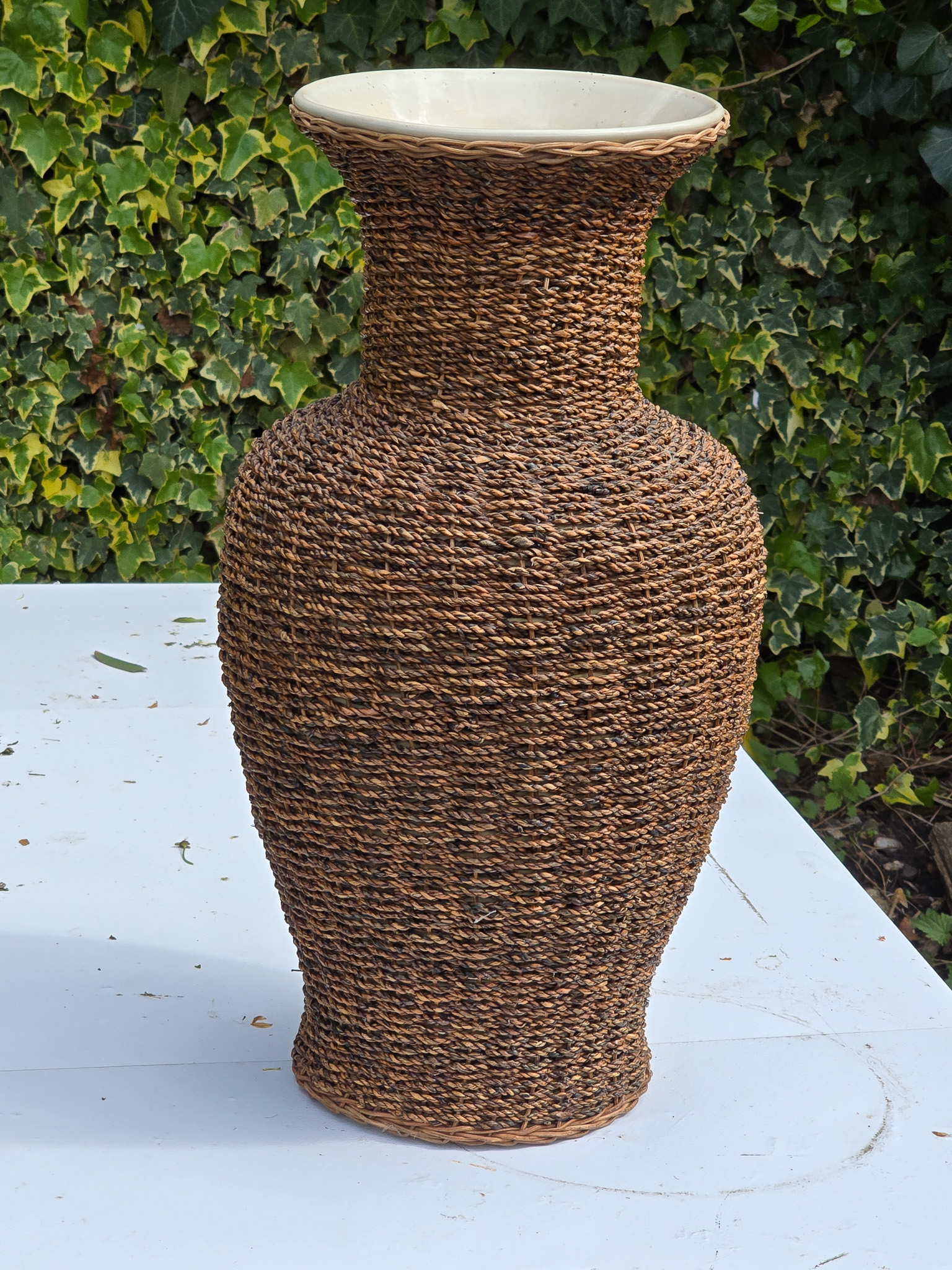 Large Floor Standing Vase with wicker effect approx 21 inches high