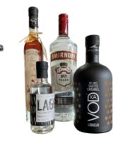 Mixture of alcohol to include: Melton Mowbray Slow Gin 25%vol 35cl Lagg Peated Spirit Drink 63.5%vol