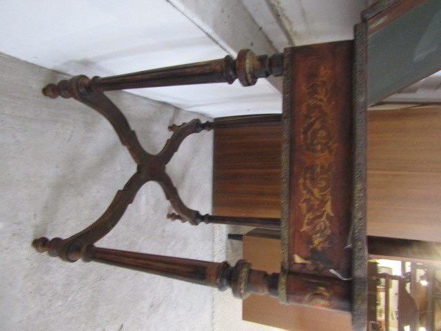 French Louis XVI style penwork decorated and brass mounted fold over games table - Image 5 of 8