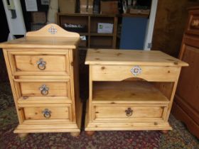 Susan Micheal Pine bedside and unit with daisy style handles and inlaid tile , sanded and waxed