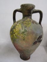 A pottery Roman style vessel with hand painted birds and flowers 52cmH