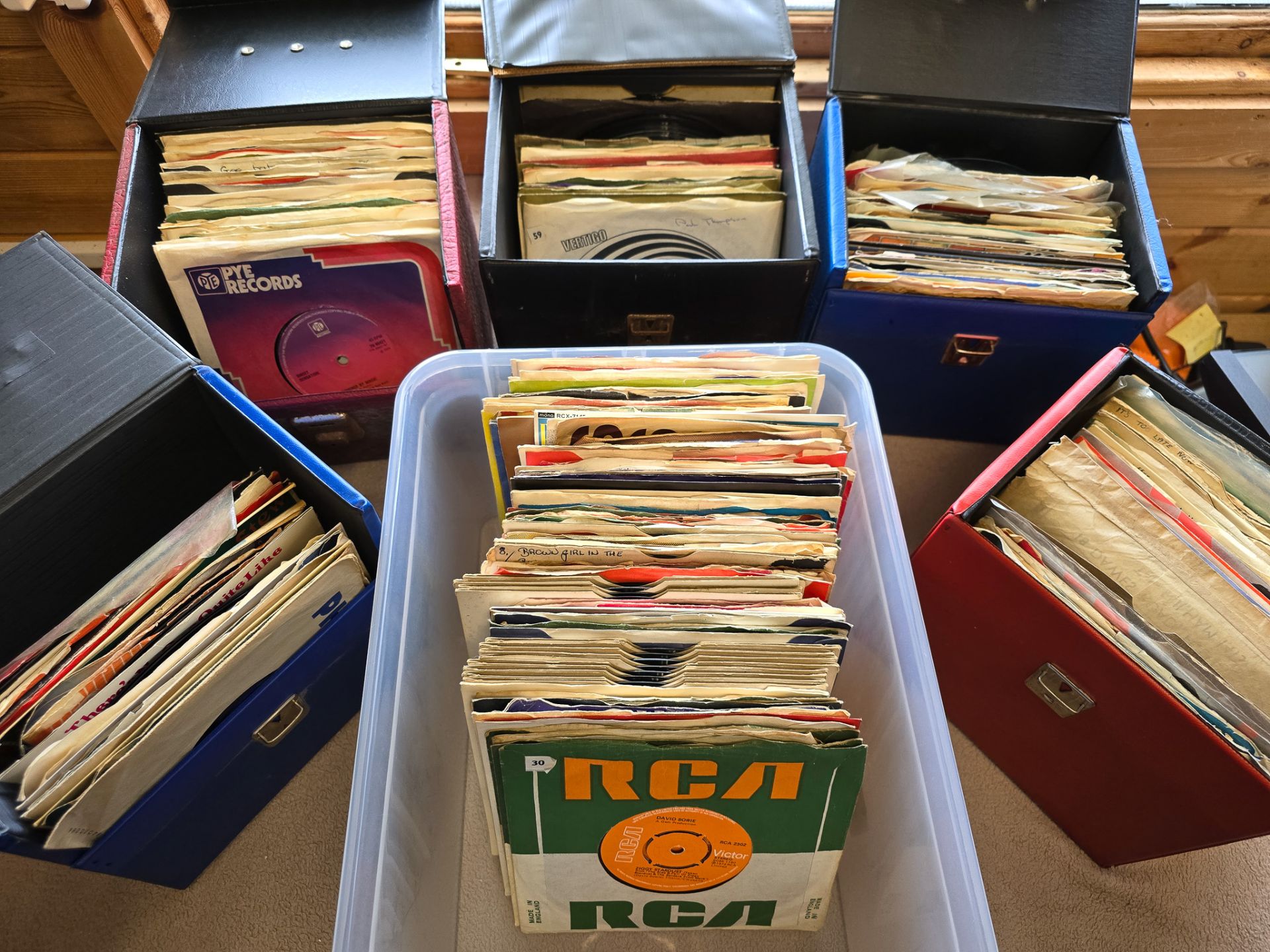 Collection of 6 Boxes of 45's spanning 4 decades inc David Bowie Beatles Queen etc - Image 2 of 2