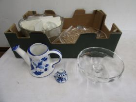 Dartington cake stand, punch set and glass fruit dish plus a ceramic watering van and candle holder