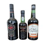 Three bottles of fortified wine to include: QC cream 15%vol 70cl Old England Medium 15%vol 70cl