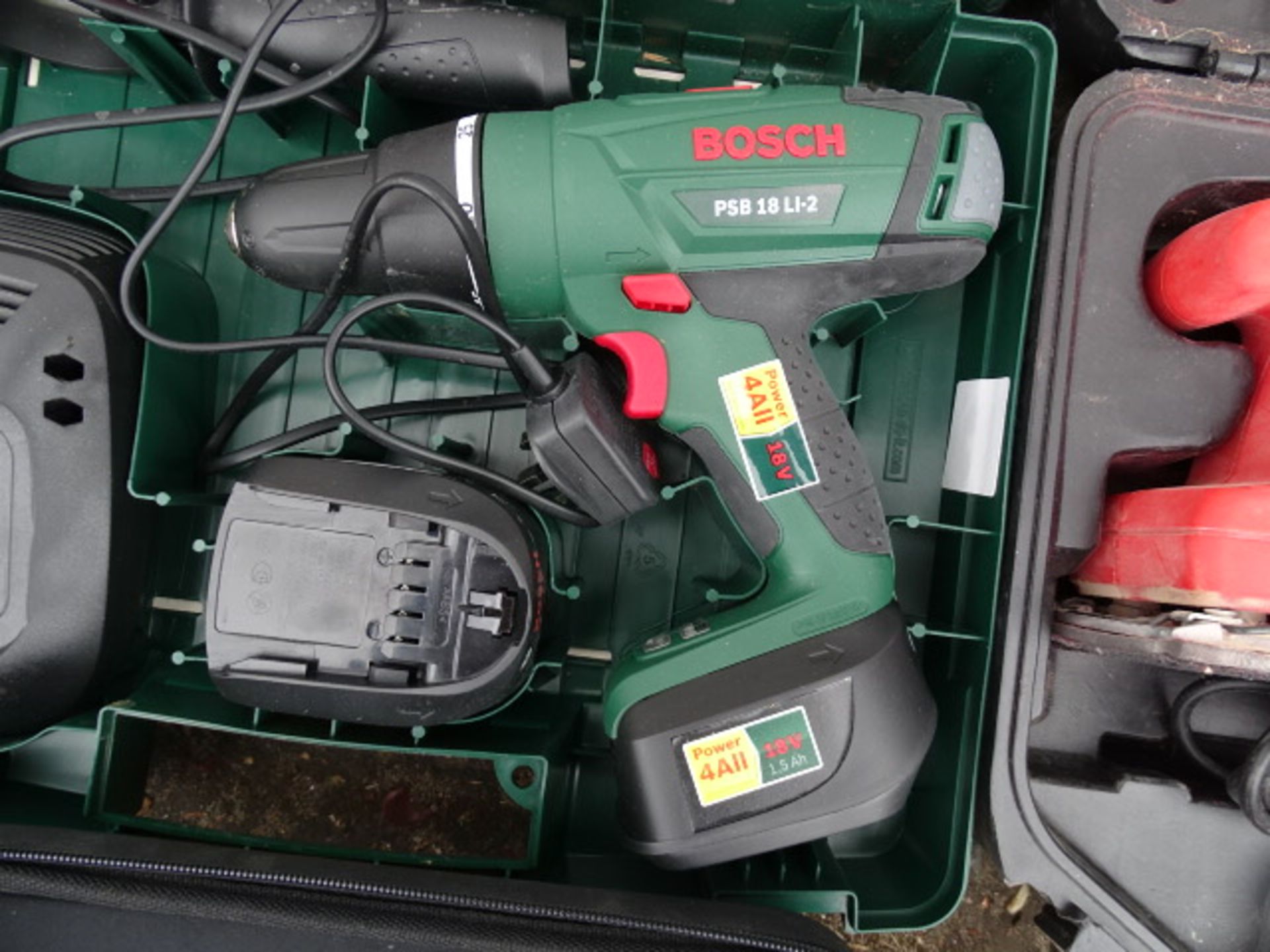 Bosch cordless lithium drill, garden trimmer and Black & Decker sander, all from a house clearance - Image 6 of 7