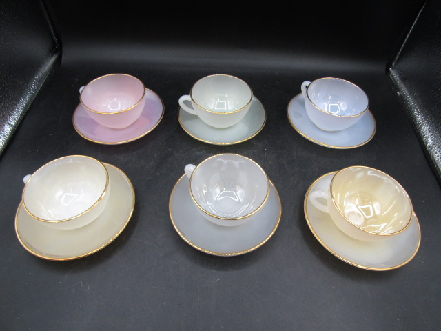 Arcopal French iridescent  glass teacups and saucers