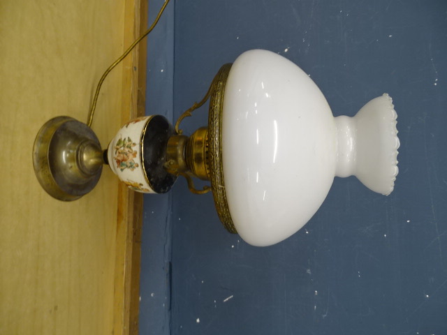 Brass and porcelain oil lamp converted to electric (no plug)