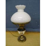 Brass and porcelain oil lamp converted to electric (no plug)