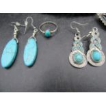 Earrings and ring with Turquoise stone, ring stamped 925