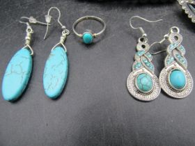 Earrings and ring with Turquoise stone, ring stamped 925