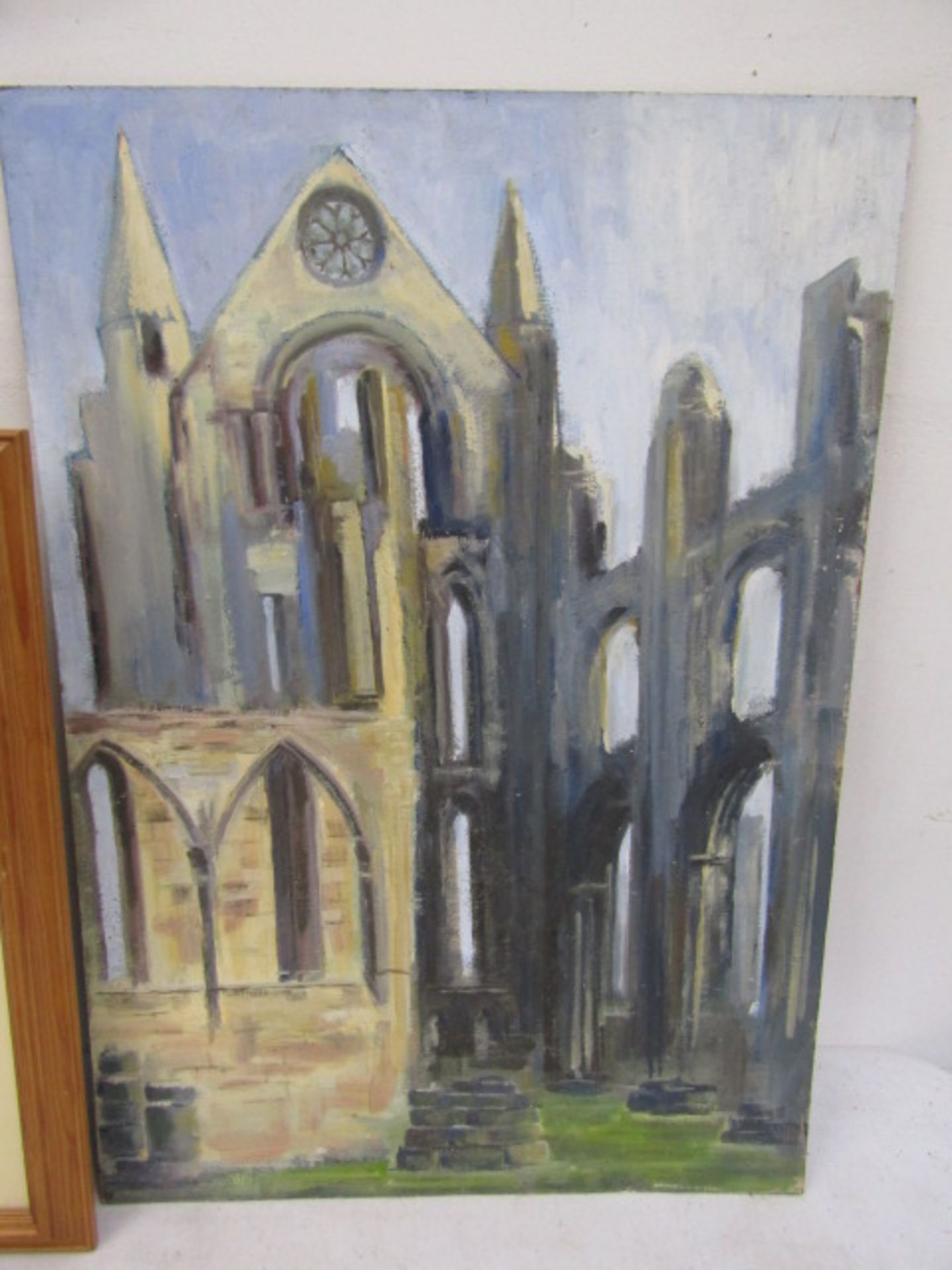 Gill Baguley watercolour of a house 56x47cm and an unsigned painting of a priory - Image 3 of 3