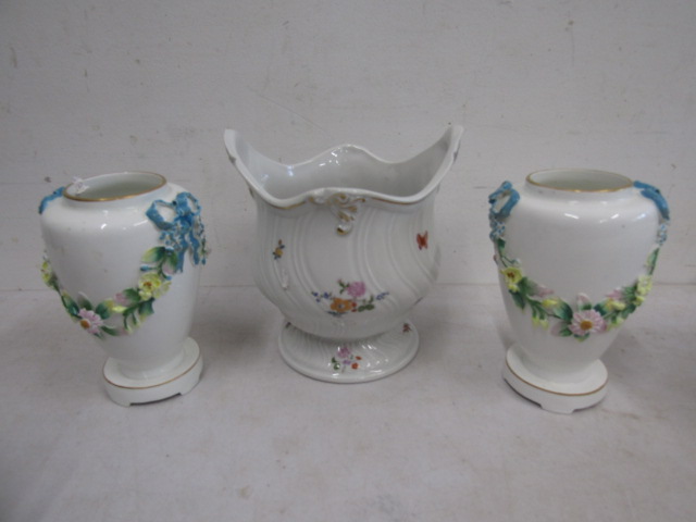 Tuscan part tea set, Pair vases, West German planter, 2 glass cake stands etc - Image 9 of 14