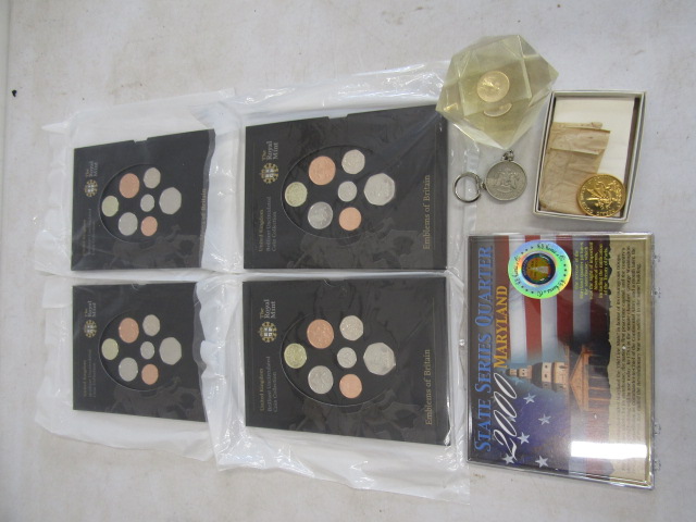 Emblems of Britain coin sets x 4, Old Line State coin display, £1 coin set in resin, 1969 'gold'