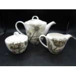 Sanderson Queens dining teapot, milk jug and sugar bowl  in 'Etchings & Roses'