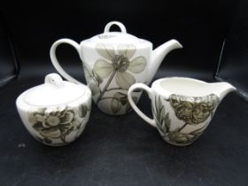 Sanderson Queens dining teapot, milk jug and sugar bowl  in 'Etchings & Roses'