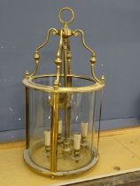 A brass cylinder hanging lantern with all glass intact H70cm Diameter 37cm approx