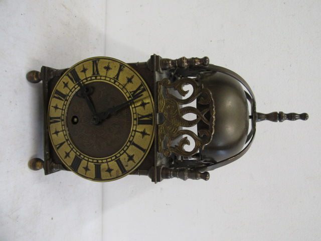 A brass Smiths 7 jewels lantern clock 26cmH not ticking