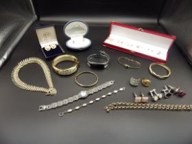 collection of costume jewellery to inclue a rolled gold bangle, 925 silver and MOP bracelet, and a