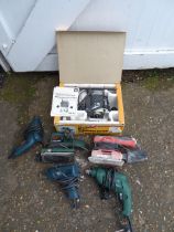 Power tools to include Elu router, Bosch sander and Black & Decker sander, all from a house
