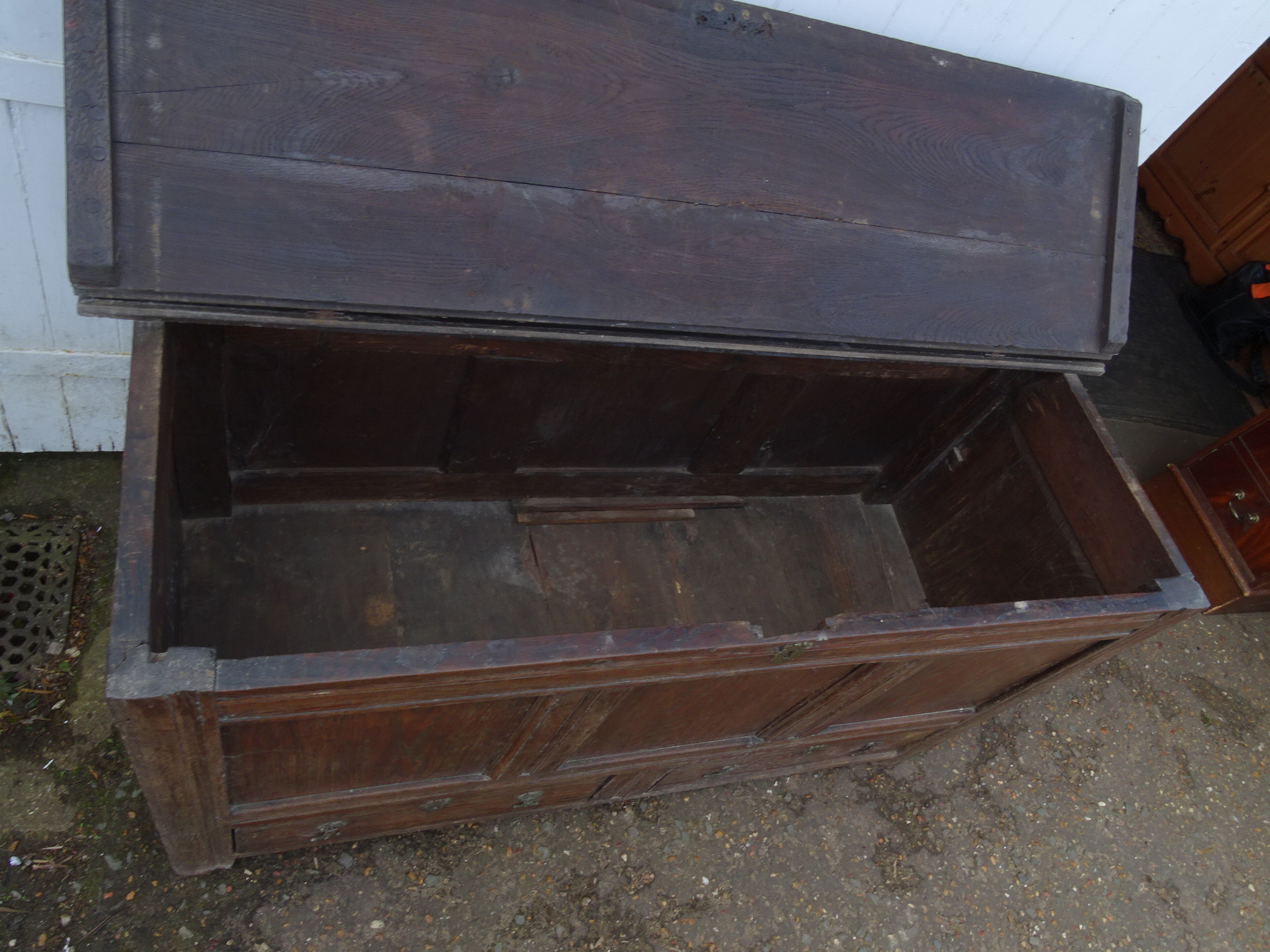 Antique oak coffer with 2 drawers to base H80cm W144cm D51cm approx - Image 2 of 6