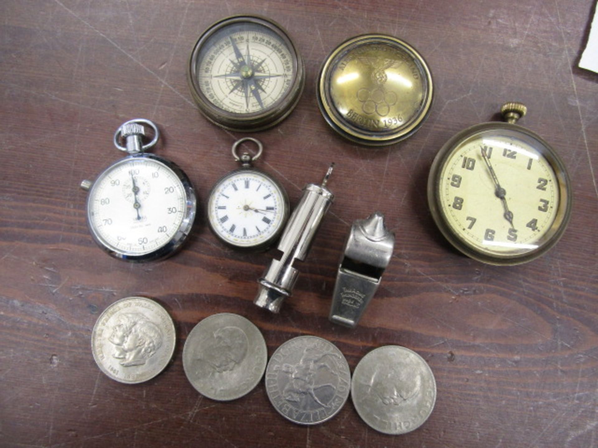 German compass, pocket watches and whistles plus Churchill crowns