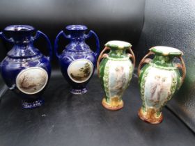 2 pairs hand painted vintage vases tallest 27cmH