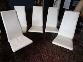 set 5 leather chairs with chrome legs