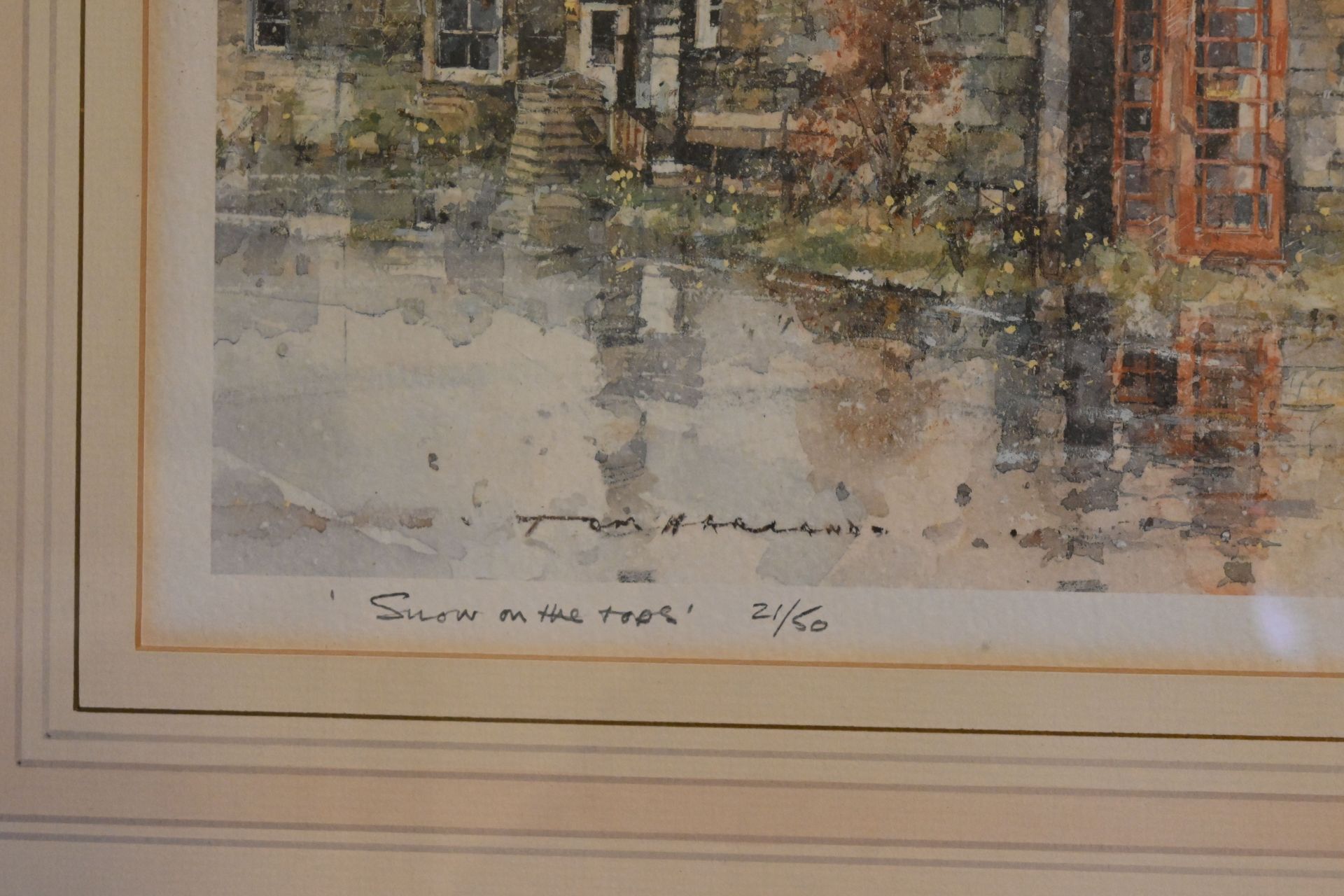 after Tom Harland, limited print numbered 21/50 titled 'snow on the tops' signed in pencil in the - Image 3 of 4