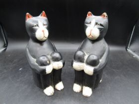 Wooden cat bookends 20cmH