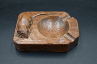 Mouseman - oak ashtray, canted rectangular form carved with a mouse signature, by the workshop of