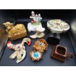 Capodimonte lidded dish, Yardleys, crab meat plate, Cadbury's mug etc