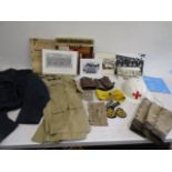 Militaria- leather garters, post war RAF blouse, re-enact RAF jacket, post war helmet, pack home