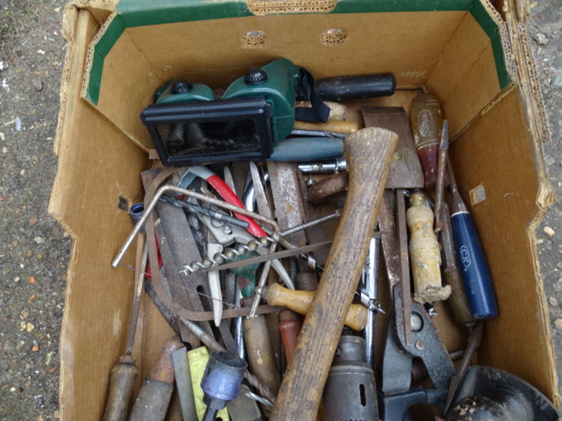 Tray of tools to include axe and hand plane etc - Image 2 of 3