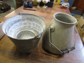 galvanised vacuum milking pail and one other