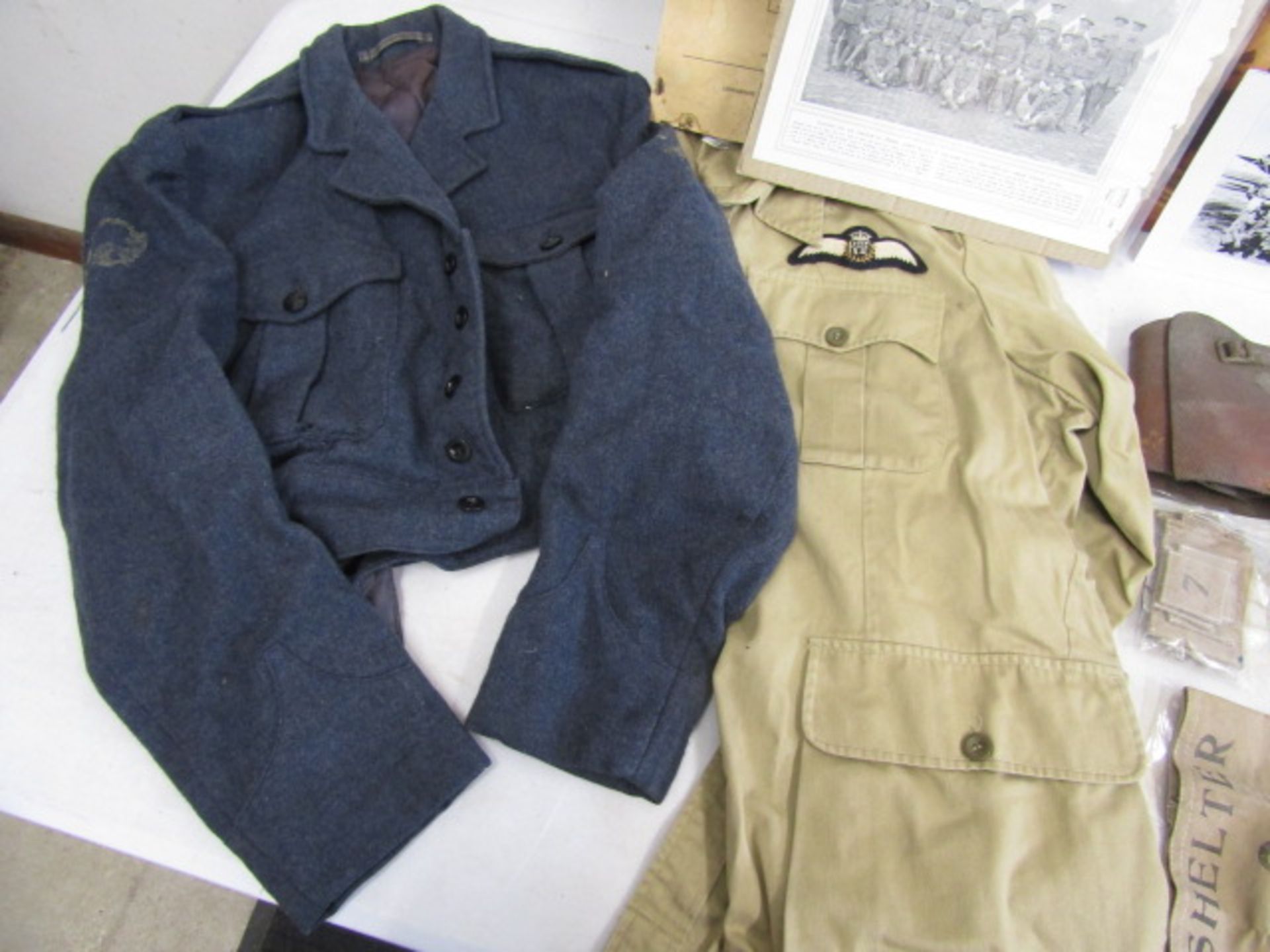 Militaria- leather garters, post war RAF blouse, re-enact RAF jacket, post war helmet, pack home - Image 2 of 10